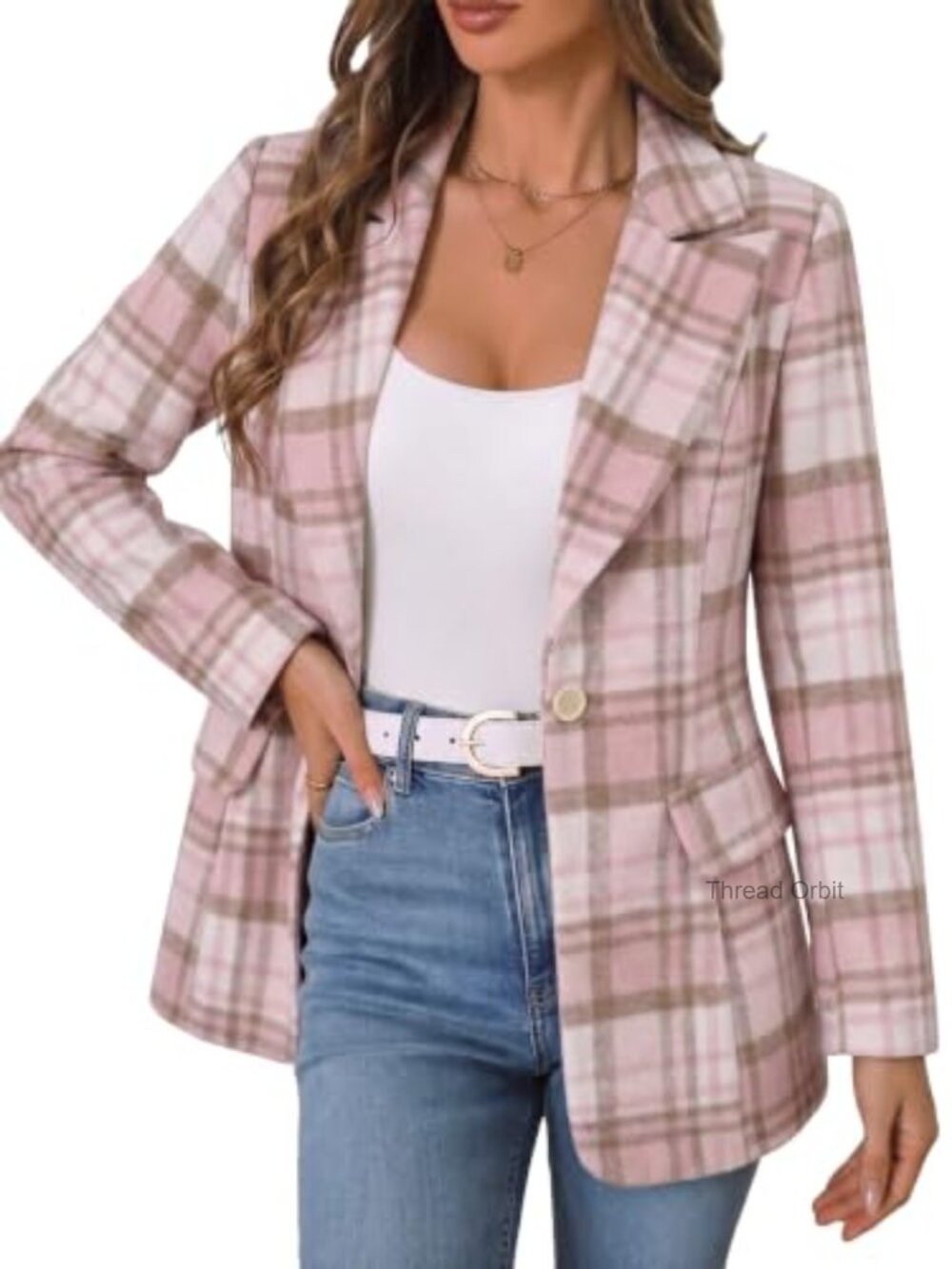 Wool Blend Plaid Flannel Blazer Slim Fit Peak Lapel Business Casual